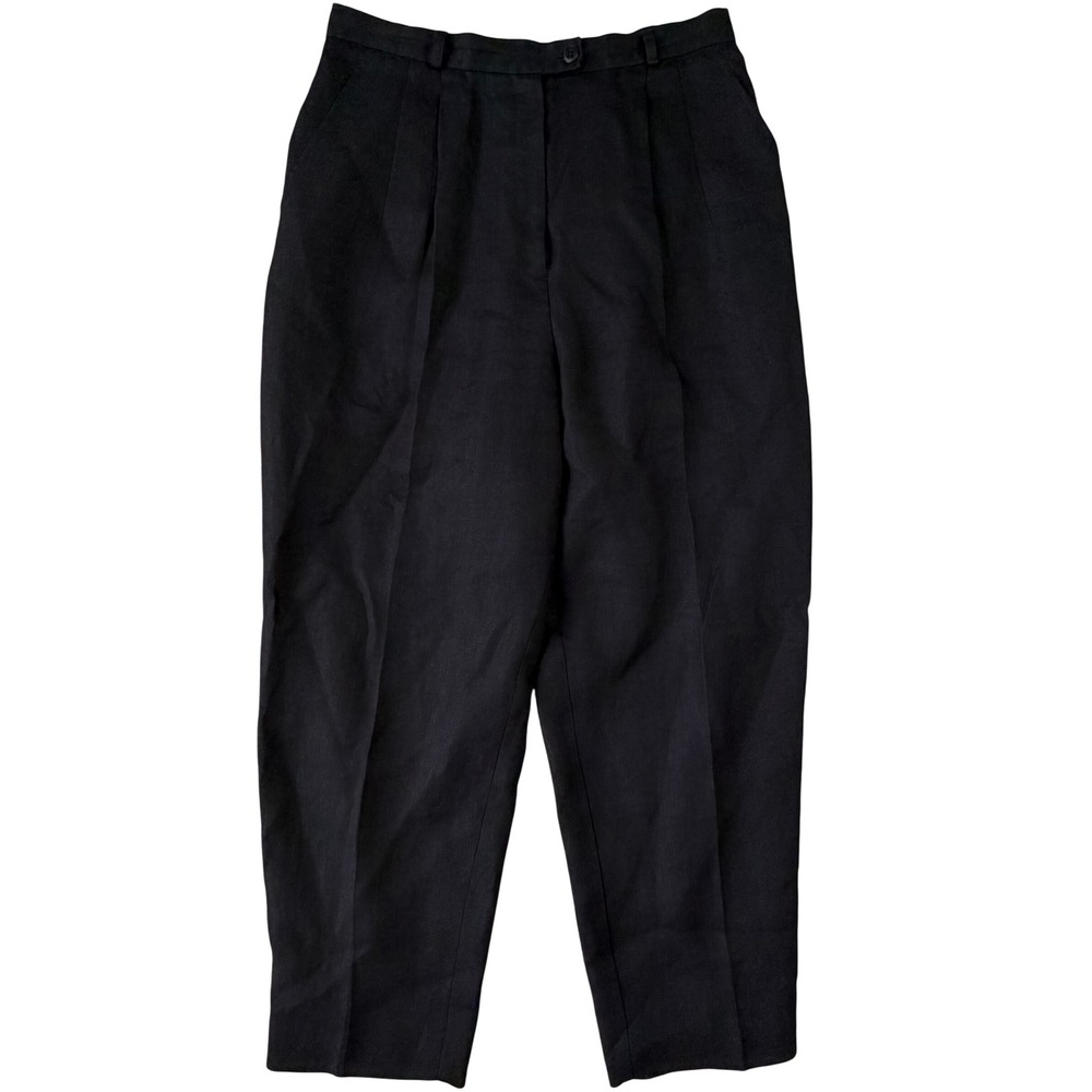 Talbots Petites Black Irish Linen Pleated Tapered Trousers Pants Womens 10P